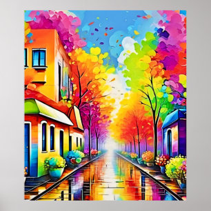 Regenbogenstraße: Lebhafte Stadt Poster