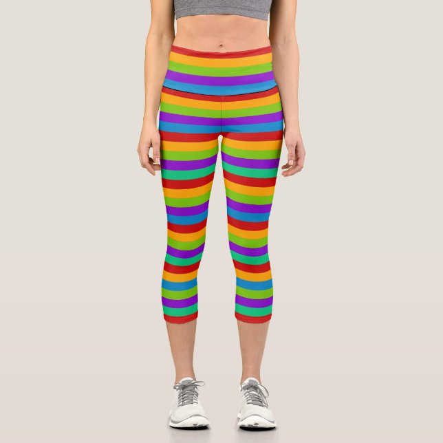Regenbogenstreifen Capri Leggings (Vorderseite)