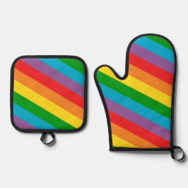 Regenbogenstreifen farbenfroh ofenhandschuh & Topflappen-Set