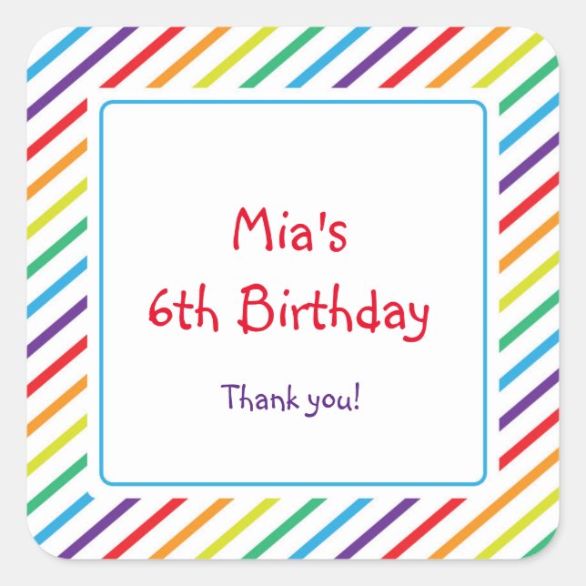 Regenbogenstreifen Fun farbenfrohe Gastgeschenk Au Quadratischer Aufkleber (Vorderseite)