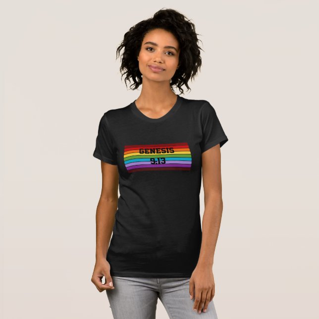 Regenbogenstreifen, Genesis 9:13 T-Shirt (Vorne ganz)