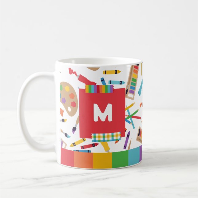 Regenbogenstreifen-Kunstmuster-Lehrer-Schätzung Kaffeetasse (Links)