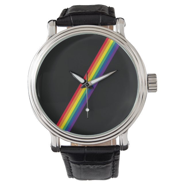 Regenbogenstreifen Minimal geometrisch Armbanduhr (Vorderseite)