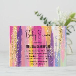 Regenbogenstreifen mit falschem Gold-Glitter-Baby- Einladung