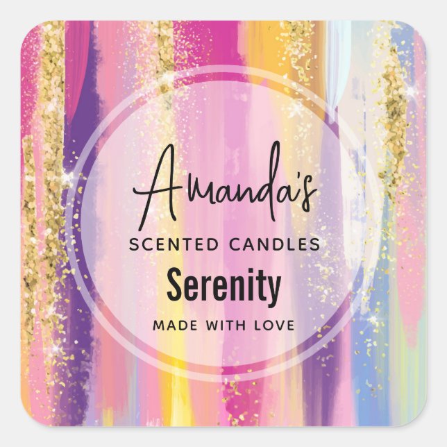 Regenbogenstreifen mit Imitaten Gold Glitzer Candl Quadratischer Aufkleber (Vorderseite)
