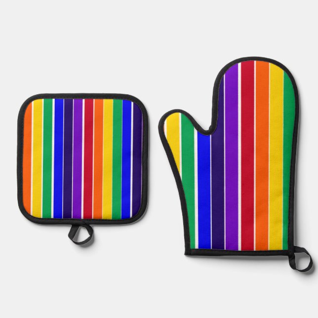 Regenbogenstreifen Ofenhandschuh & Topflappen-Set (Vorderseite)