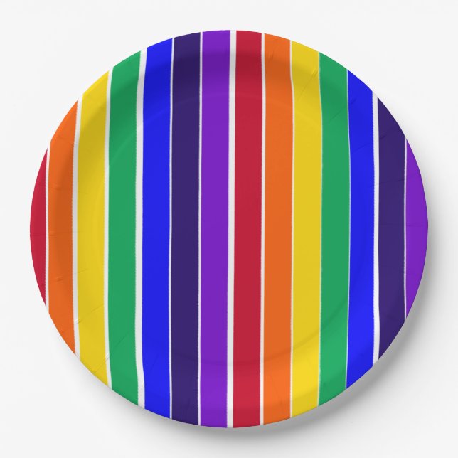 Regenbogenstreifen Pappteller (Vorderseite)
