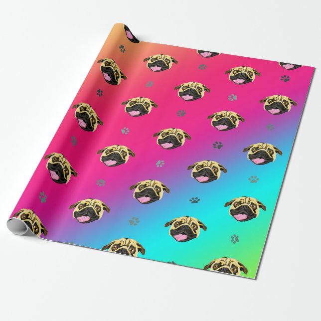 Regenbogenstreifen-Pug-Geschenkpapier Geschenkpapier (Ungerollt)