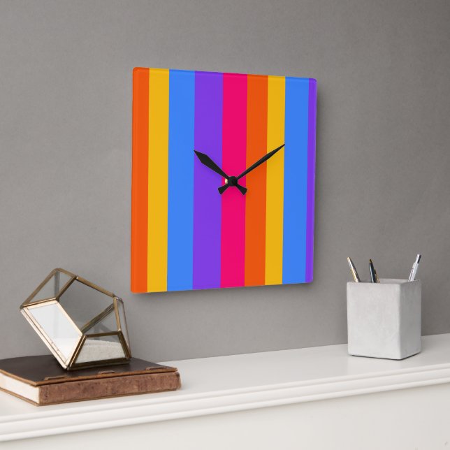 Regenbogenstreifen Quadratische Wanduhr (Büro)