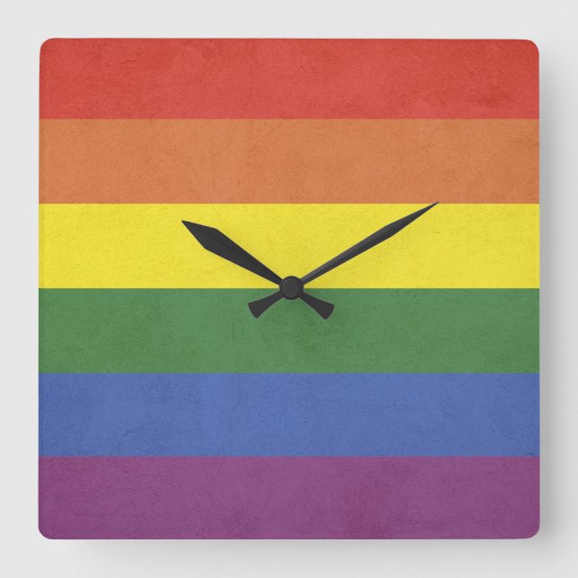 Regenbogenstreifen Quadratische Wanduhr (Vorderseite)