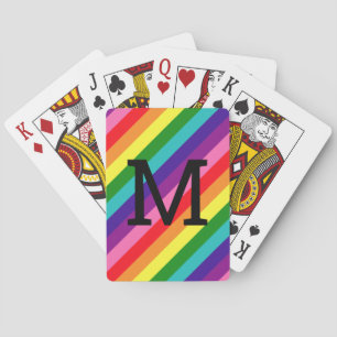 Regenbogenstreifen Schwarzes Monogramm Initial Spielkarten