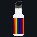 Regenbogenstreifen Trinkflasche<br><div class="desc">Rot, orange, gelb, grün, blau, indigo, violett: Die Farben des Regenbogens sind in diesem Design in vertikalen Streifen dargestellt. Die festliche Regenbogensequenz wiederholt sich quer durch das Design. Digitales Bild mit 8800 x 5200 Pixel. Copyright ©2011 Claire E. Skinner, Alle Rechte vorbehalten.</div>