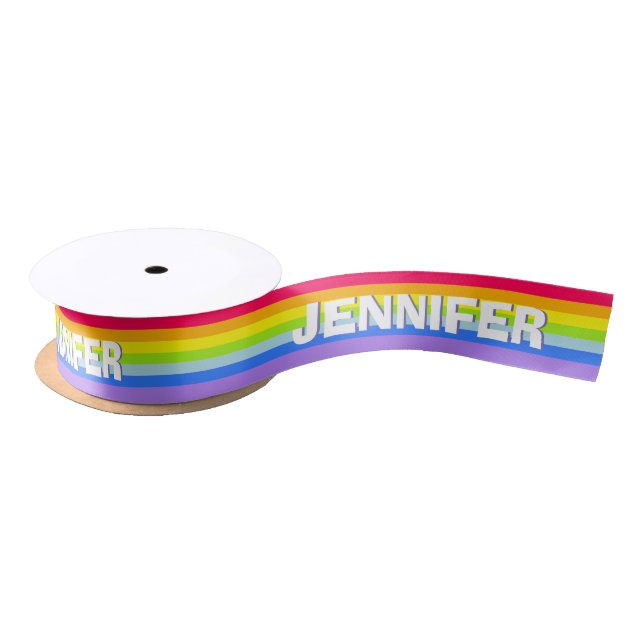 Regenbogenstreifenpersonalisiertes Namensband Satinband (Spule)