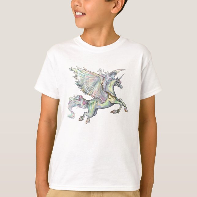 Regenbogenunicorn-Pegasus-Pferdepony-Fliegen T-Shirt (Vorderseite)