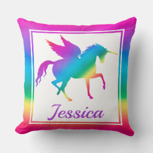 Regenbogenverlauf-Einhorn-Silhouette für Kinder Kissen