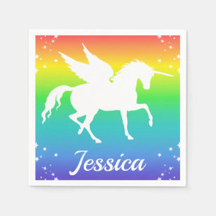 Regenbogenverlauf und Einhorn-Silhouette mit Stern Serviette