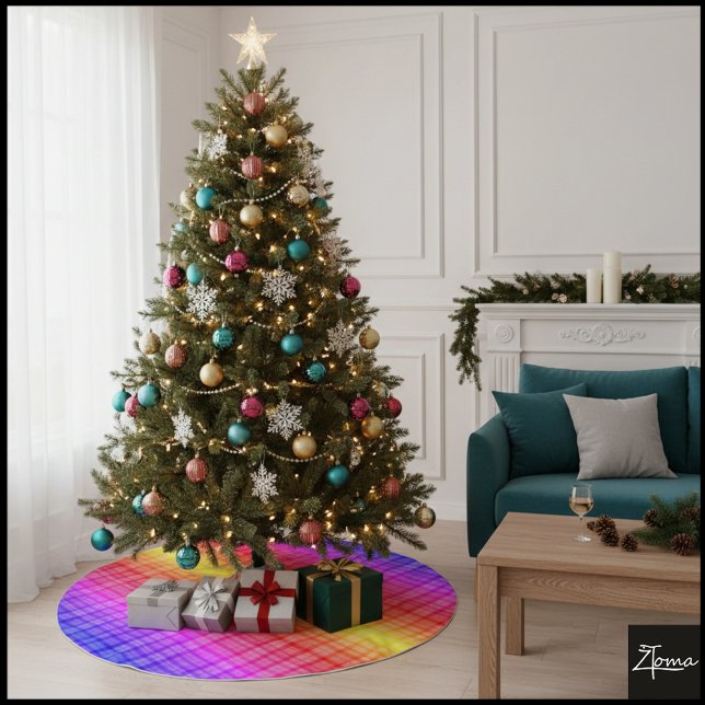 Regenbogenverlauf Vertilales Karo Digitaler Hinter Polyester Weihnachtsbaumdecke (Von Creator hochgeladen)
