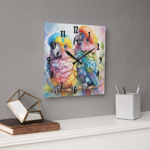 Regenbogenvögel Papageien 1 Quadratische Wanduhr