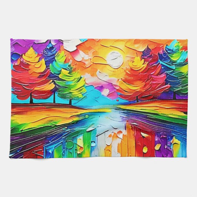 Regenbogenwald-Sonnenuntergangsträume Geschirrtuch (Horizontal)