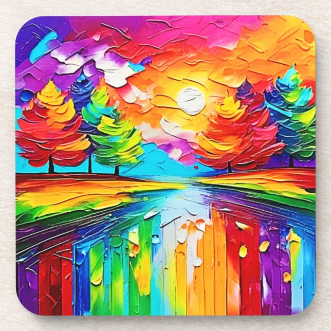 Regenbogenwald-Sonnenuntergangsträume Getränkeuntersetzer (Vorderseite)