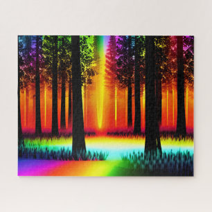 Regenbogenwälder und Orangenglühen von Silhouetten Puzzle