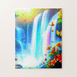 Regenbogenwasserfall mit Vogel und Schmetterlingen Puzzle
