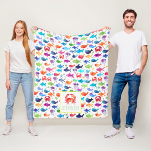 RegenbogenWatercolor unter der Seekrabbe Fleecedecke