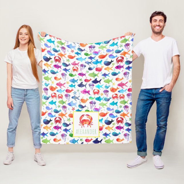 RegenbogenWatercolor unter der Seekrabbe Fleecedecke (Beispiel)