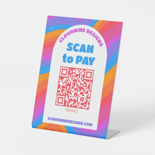 Regenbogenwellen SCAN TO PAY QR CODE Stolz Sockelschild (Vorderseite)