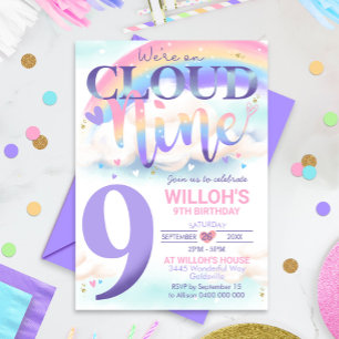 Regenbogenwolke 9 Einladung Wasserfarbe