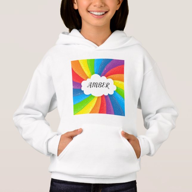 Regenbogenwolke personalisierte Mädchenjunge. Hoodie (Vorderseite)