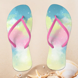 Regenbogenwolken Glitzer funkelnde Sterne Flip Flops