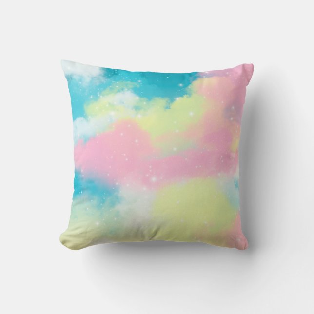 Regenbogenwolken Glitzer funkelnde Sterne Kissen (Vorderseite)
