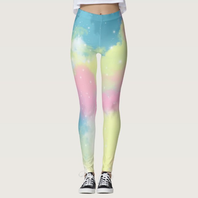 Regenbogenwolken Glitzer funkelnde Sterne Leggings (Vorderseite)