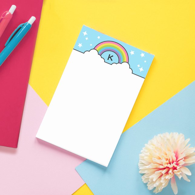 Regenbogenwolken & Sterne Monogramm Post-it Klebezettel (Von Creator hochgeladen)