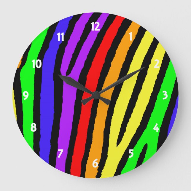Regenbogenzebra-Druck Große Wanduhr (Vorderseite)