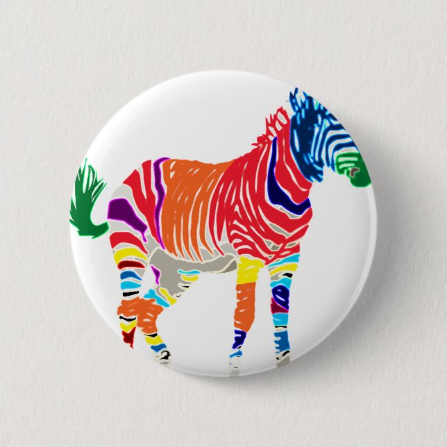 Regenbogenzebra-Tier-mit Monogramm Muster-Party Button (Vorderseite)