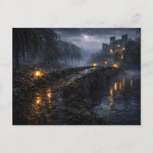 Regenbrücke mit Laternen-Schloss-Postkarte Weide Postkarte