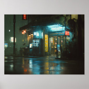 Regenbunter japanischer Eckladen Poster