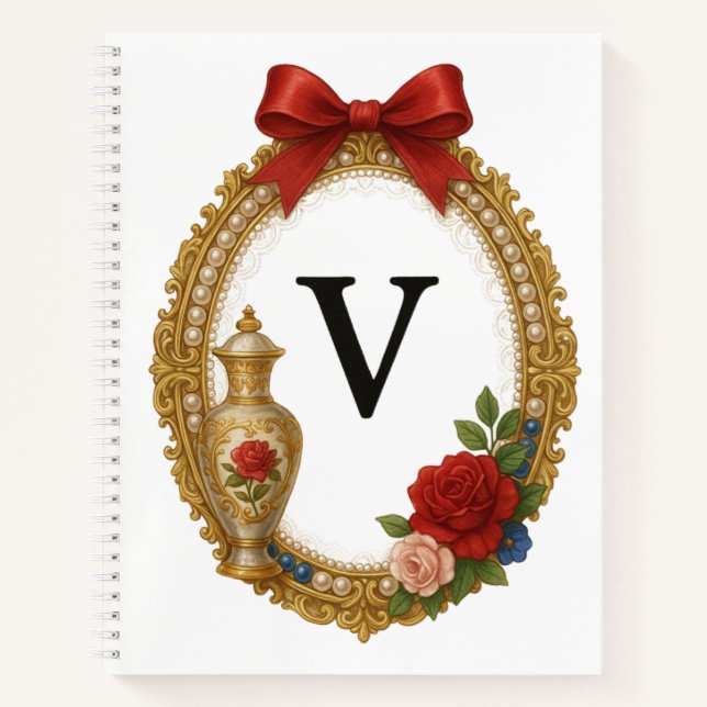 Regency Art Letter V Luxury Monogram Journal Notizbuch (Vorderseite)