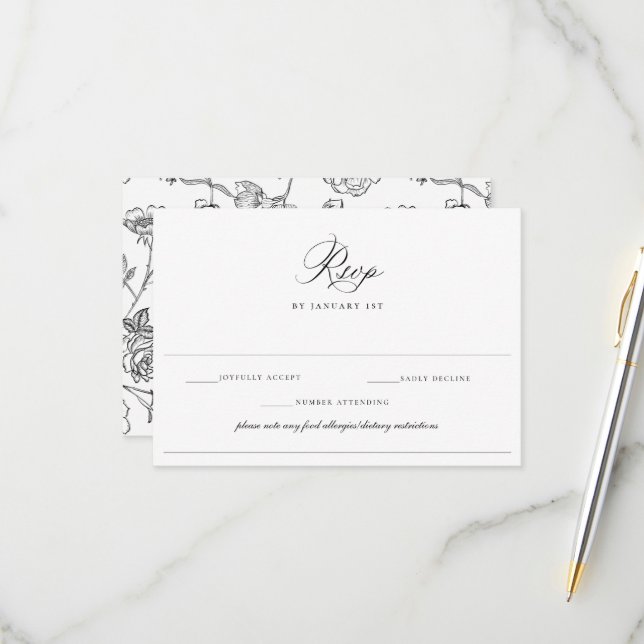 Regency Black Allergy Diet Restriction Wedding RSVP Karte (Vorderseite/Rückseite Beispiel)