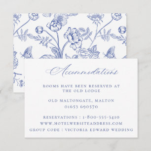 Regency Blau Florale Hochzeitsunterbringungskarte Einladung