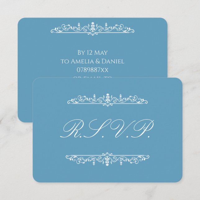Regency Blau RSVP Karte (Vorne/Hinten)