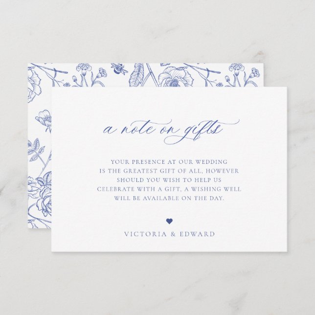 Regency Blue Floral A Note on Gifts Wedding Card Einladung (Vorne/Hinten)
