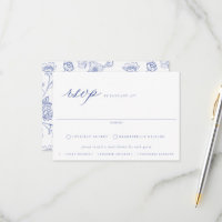 Regency Blue Floral Meal Etage RSVP Card