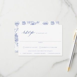 Regency Blue Floral Meal Etage RSVP Card Karte