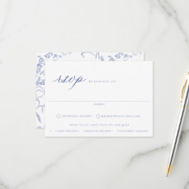 Regency Blue Floral Meal Wedding RSVP Karte