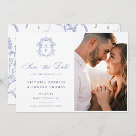 Regency Blue Monogram Wappen Wedding Foto Save The Date