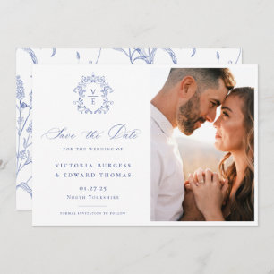Regency Blue Monogram Wappen Wedding Foto Save The Date