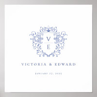 Regency Blue Ornamental Wappen Monogram Wedding